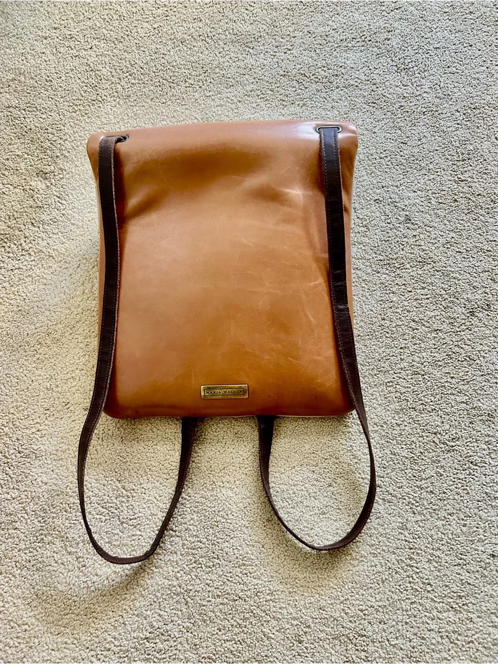 Classic Cognac Leather Backpack with Brown Straps